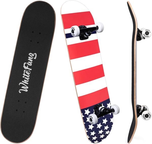 WhiteFang Skateboards for Beginners, Complete Skateboard 31 x 7.88, 7 Layer Canadian
