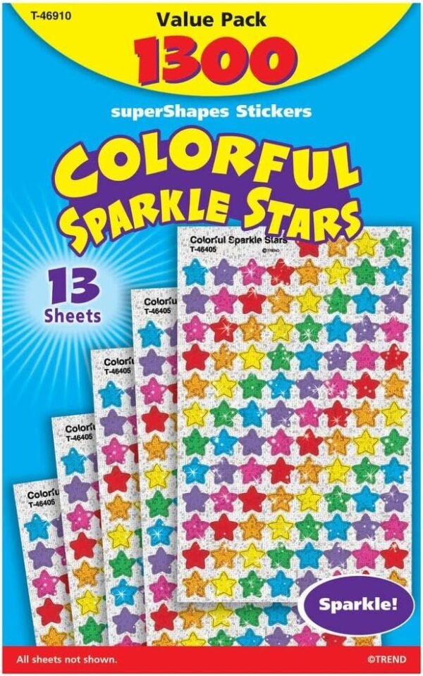 Trend Enterprises Sparkle Stars Stickers - 1/4 to 1/2 inches - Set