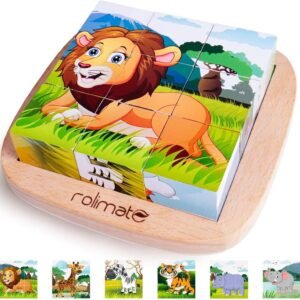 6 in 1 Wooden Block Puzzle Animal Cube Puzzle for 2 3