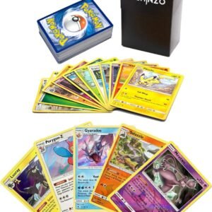 100 Pokemon Cards with 5 Holo Rares Plus Poshinzo Card Box
