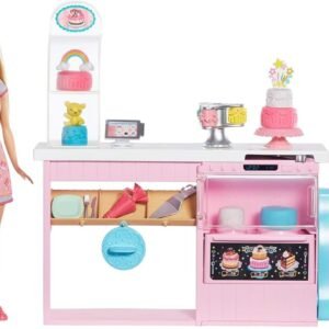 Barbie Cake Decorating Playset with Blonde Doll, Baking Island with Oven, Molding