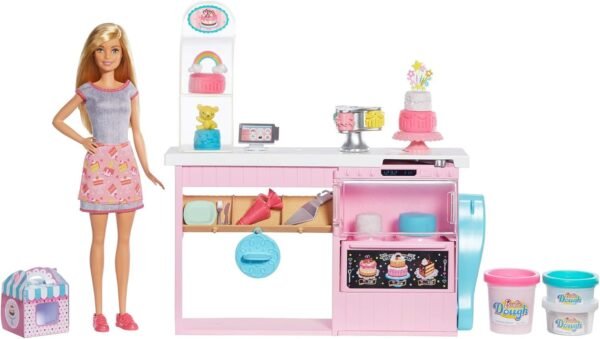 Barbie Cake Decorating Playset with Blonde Doll, Baking Island with Oven, Molding