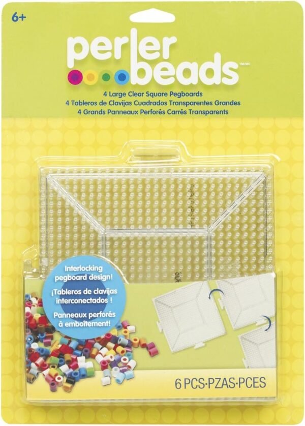 Perler Beads Large Square Pegboards for Kids Crafts, 4 pcs