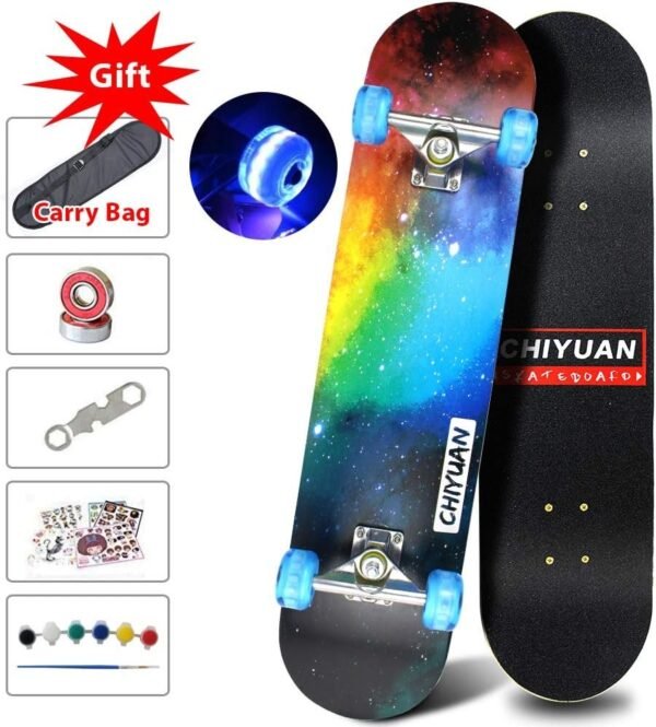 Easy_Way Complete Skateboards- Standard Skateboards with Colorful Flashing Wheels for Beginners Kids