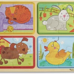 Melissa & Doug Natural Play Wooden Puzzle Playful Pals Four 4-Piece Animal