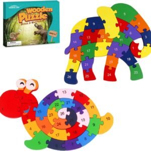 Monilon Wooden Blocks, 52 Pcs Kids Toys Alphabets & Numbers Winding Snail