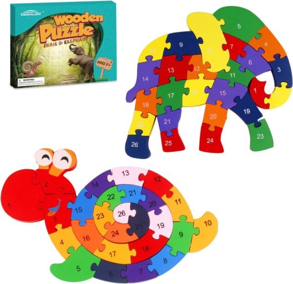 Monilon Wooden Blocks, 52 Pcs Kids Toys Alphabets & Numbers Winding Snail