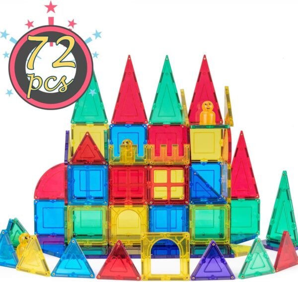 cossy 72 Pcs Magnetic Tiles, 3D Magnet Building Block Set with Rivets-Fastened