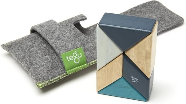 6 Piece Tegu Pocket Pouch Prism Magnetic Wooden Block Set, Blues