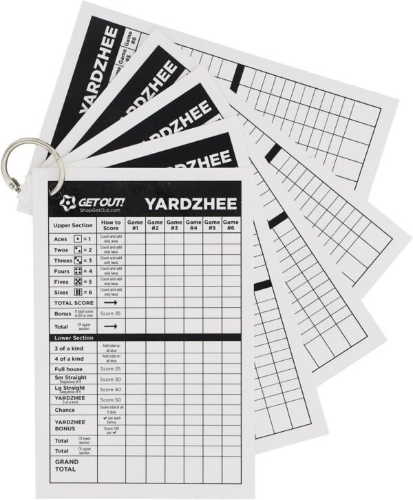 Get Out Giant Yard Dice Laminated Score Keeper Cards Small 5pk Jumbo