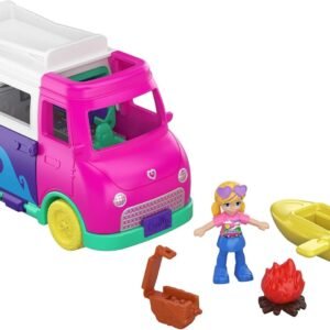 Pollyville Transforming Camper Van with Play Areas, Micro Doll, Accessories