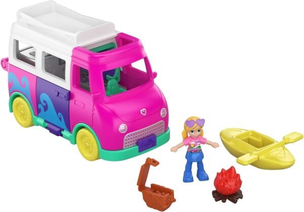 Pollyville Transforming Camper Van with Play Areas, Micro Doll, Accessories