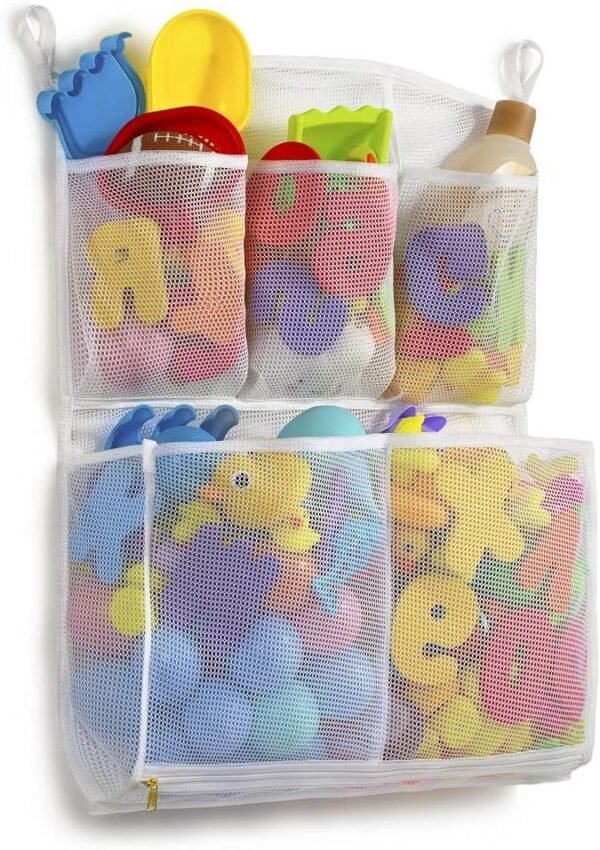 Tenrai Mesh Bath Toy Organizer, 4 Ultra Strong Hooks, Bathtub Storage Bag,