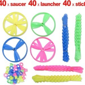 zoordo Twisty Flying Saucers,Pull String Helicopter, 40Pack Flying Disc, Kids Outdoor Play