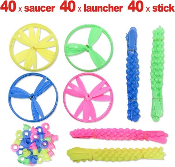 zoordo Twisty Flying Saucers,Pull String Helicopter, 40Pack Flying Disc, Kids Outdoor Play