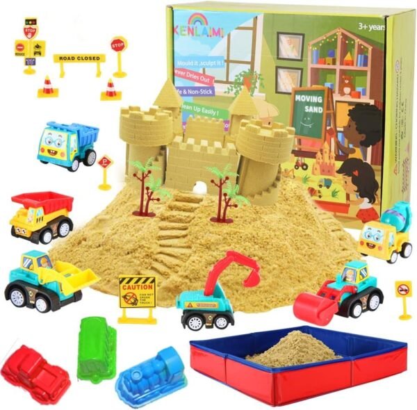 Construction Moving Sand Kit - Kenlaimi Play Sand for Kids - Construction