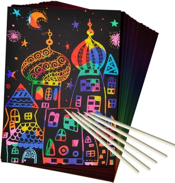 ZMLM Scratch Art Set, 50 Piece Rainbow Magic Scratch Paper for Kids