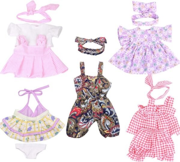 XADP 5 Pack Baby Doll Clothes Outfits with Hair Bands for 12