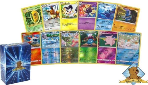 100 Assorted Pokemon Cards with 10 Reverse Foils Includes Golden Groundhog Box