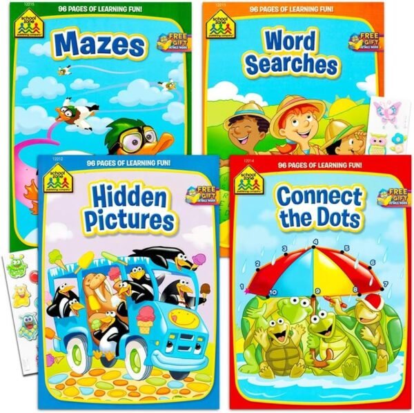School Zone Activity Book Set Kids- 4 Books Mazes, Connect The Dots,