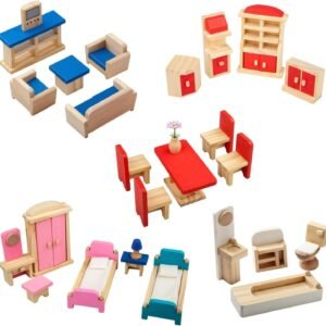 Giragaer 5 Set Colorful Wooden Doll House Furniture, Wood Miniature Bathroom/ Living