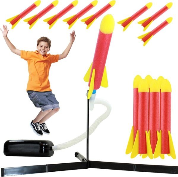 High Bounce Jump Rocket Set Toy with 20 Refill Foam Rockets for
