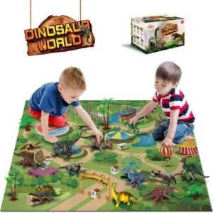 Dinosaur Toys - 12 Pcs Dinosaur Figures, Activity Play Mat & Trees