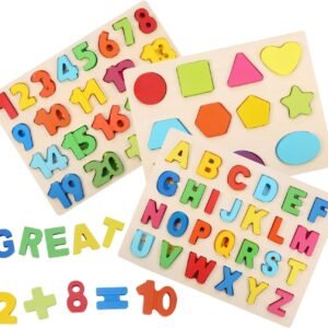 Wooden Puzzles for Toddlers, Voamuw Wooden Alphabet Number Puzzles and Shape Puzzle