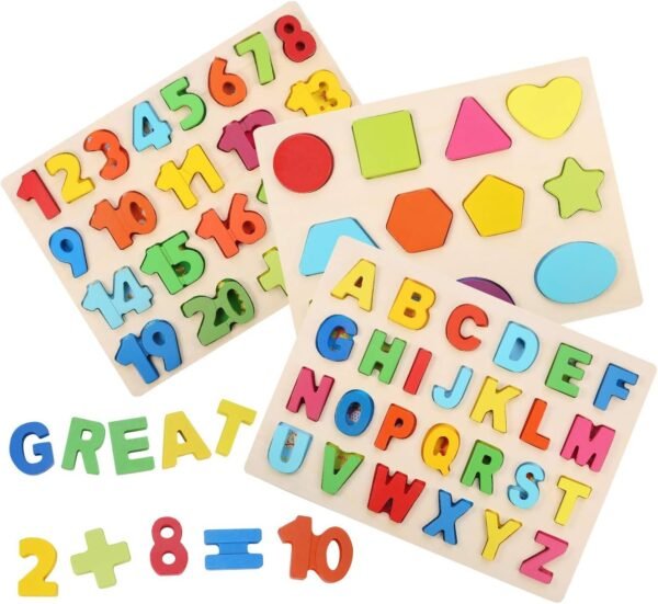 Wooden Puzzles for Toddlers, Voamuw Wooden Alphabet Number Puzzles and Shape Puzzle