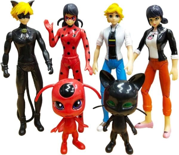 Vitadan 6pcs Ladybug Action Figure - Ladybug and cat Noir Miraculous Action