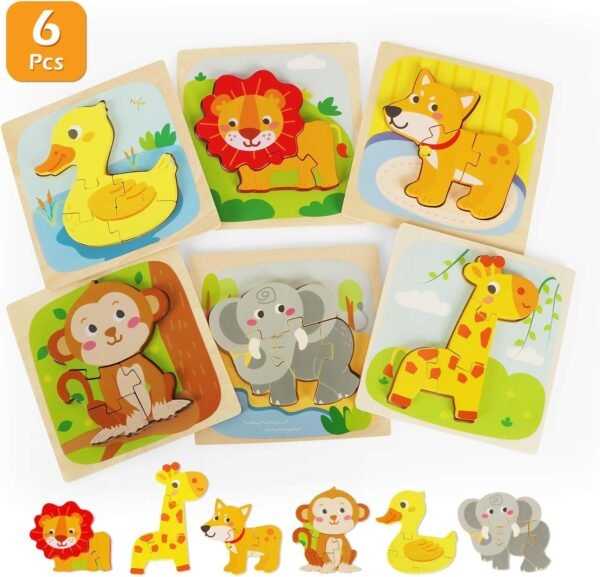 Wooden Puzzles for Toddlers, TOYCRAZ Animal Jigsaw Puzzles, Early Learning Preschool Educational