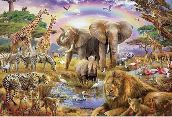 1000 Pieces African Animal Puzzle Wooden Jungle Scene African Beasts Jigsaw Puzzle