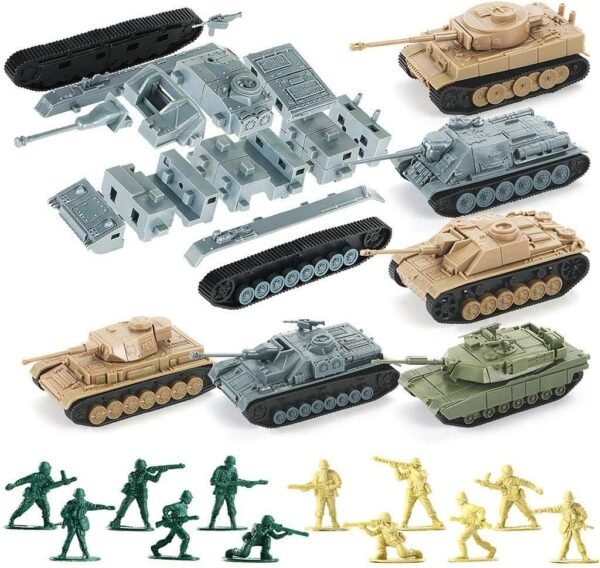 WW2 Army Tank and Army Men Toys Playset,6 Take Apart Military Vehicles