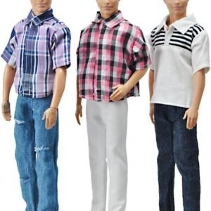 E-TING 3 Sets Casual Wear Plaid Doll Clothes Jacket Pants Outfits for
