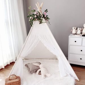 Avrsol Kids Teepee Tent for Girls with 5.9Ft Rose Vine Flowers, Lace