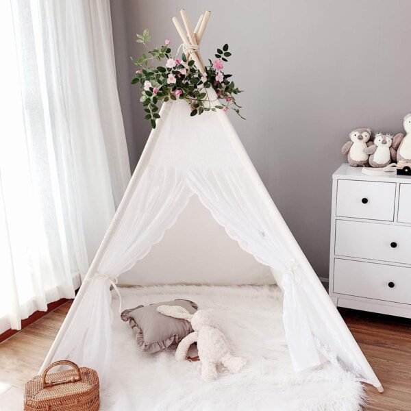Avrsol Kids Teepee Tent for Girls with 5.9Ft Rose Vine Flowers, Lace
