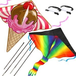 AGREATLIFE 2 Pack Large Rainbow Kite and Ice Cream Kite for Kids