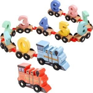 EFOSHM Wooden Train Toy Set 12pcs-Train Cars Digital Toy Set-Toy Train Sets