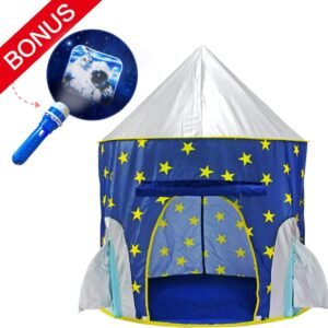 Yoobe Rocket Ship Play Tent - with BOUNS Space Torch Projector Indoor/Outdoor