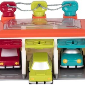 Battat 3 Car Garage Shape Sorting Toy Garage with Keys and 3