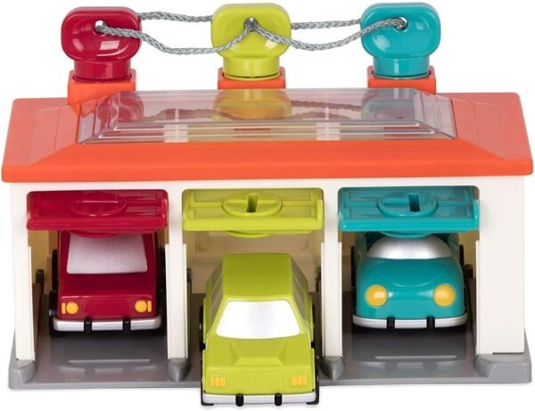Battat 3 Car Garage Shape Sorting Toy Garage with Keys and 3