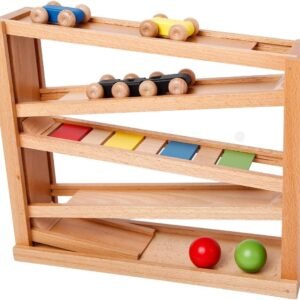 Wooden Ramp Racer. Race Track for Toddlers and 3 Wood Cars and