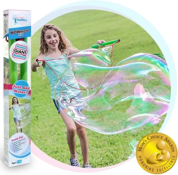 WOWMAZING Giant Bubble Wands Kit 3-Piece Set Incl. Wand, Big Bubble Concentrate