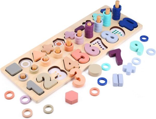 Voamuw Wooden Number Puzzle Sorting Stacking Toys for Toddlers - Shape Sorter
