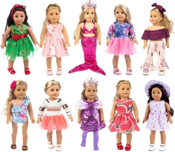 ebuddy 10-Sets Fashion Doll Clothes and Accessories with Popular Elements Horn Style,Unicon,Flamingo,Mermaid,Princess