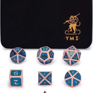 Yellow Mountain Imports Collectors 7 Rose Gold on Blue Metal Dice Set