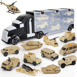 BeebeeRun 12 in 1 Army Transport Car Carrier Truck Toys,Military Vehicle Die-cast