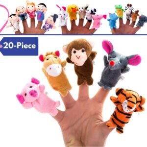 BETTERLINE 20-Piece Story Time Finger Puppets Set - Cloth Velvet Puppets -