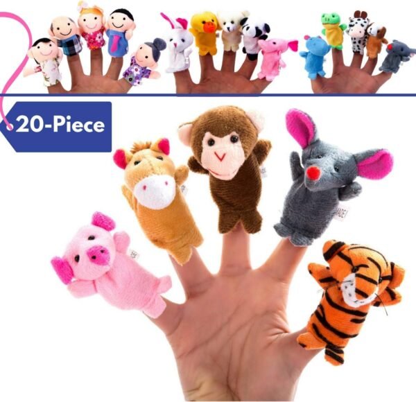 BETTERLINE 20-Piece Story Time Finger Puppets Set - Cloth Velvet Puppets -
