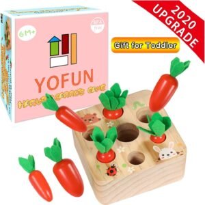 YOFUN Montessori Toysfor Toddler- Carrot Harvest Wooden Matching Puzzle, Shape & Size